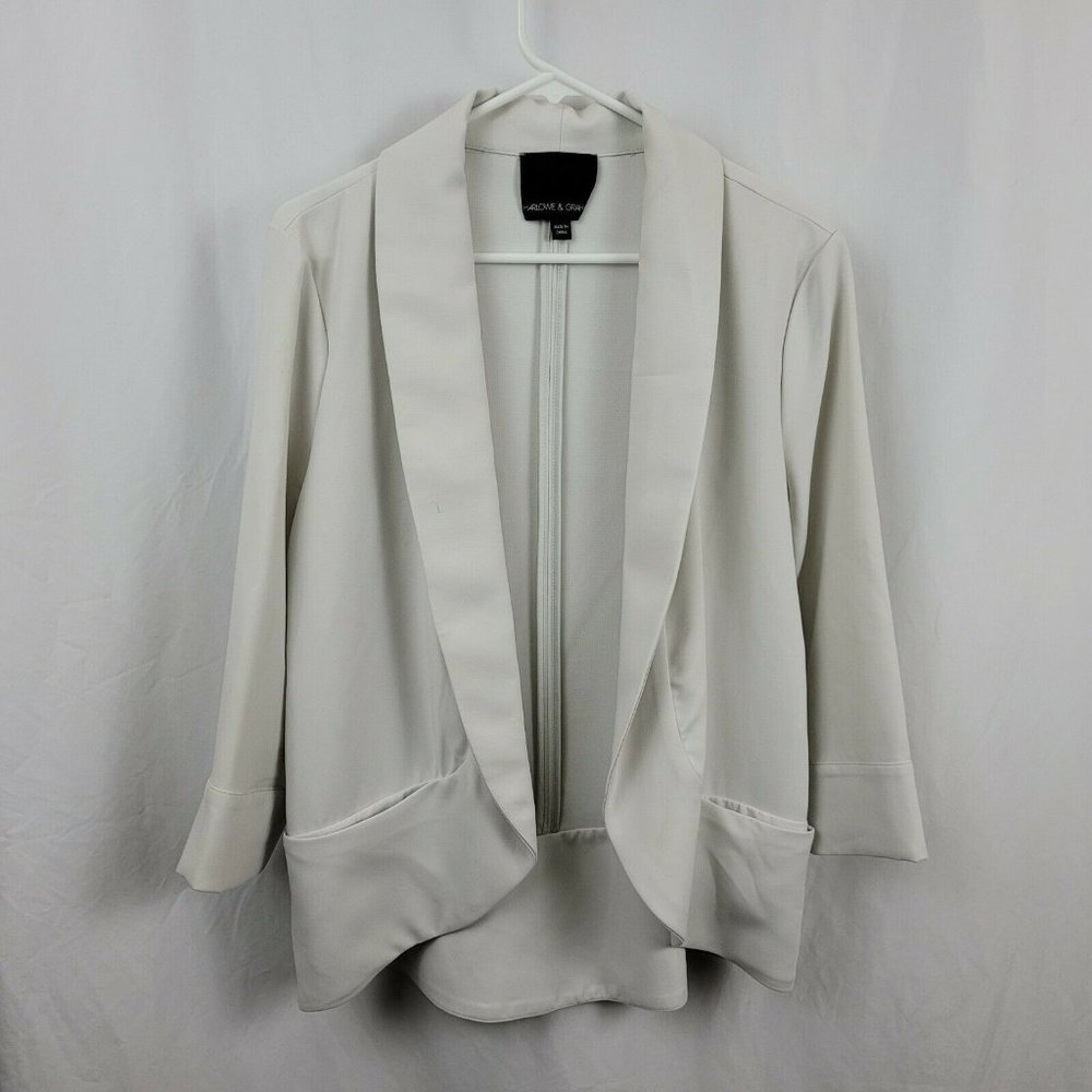 Harlowe & Graham White/Ivory Open Blazer L Large Polyester (Stain)